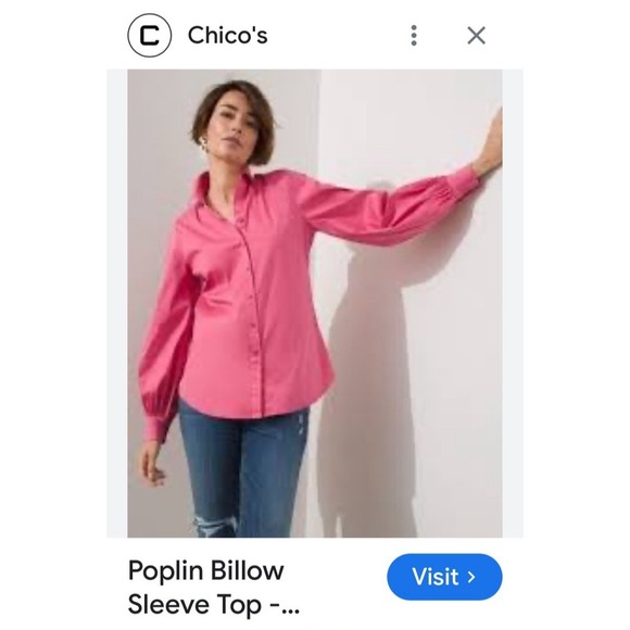 Chico's Blouse Womens Large (3) Pink Blouse Billow Sleeve Poplin Barbie Career - Picture 2 of 12